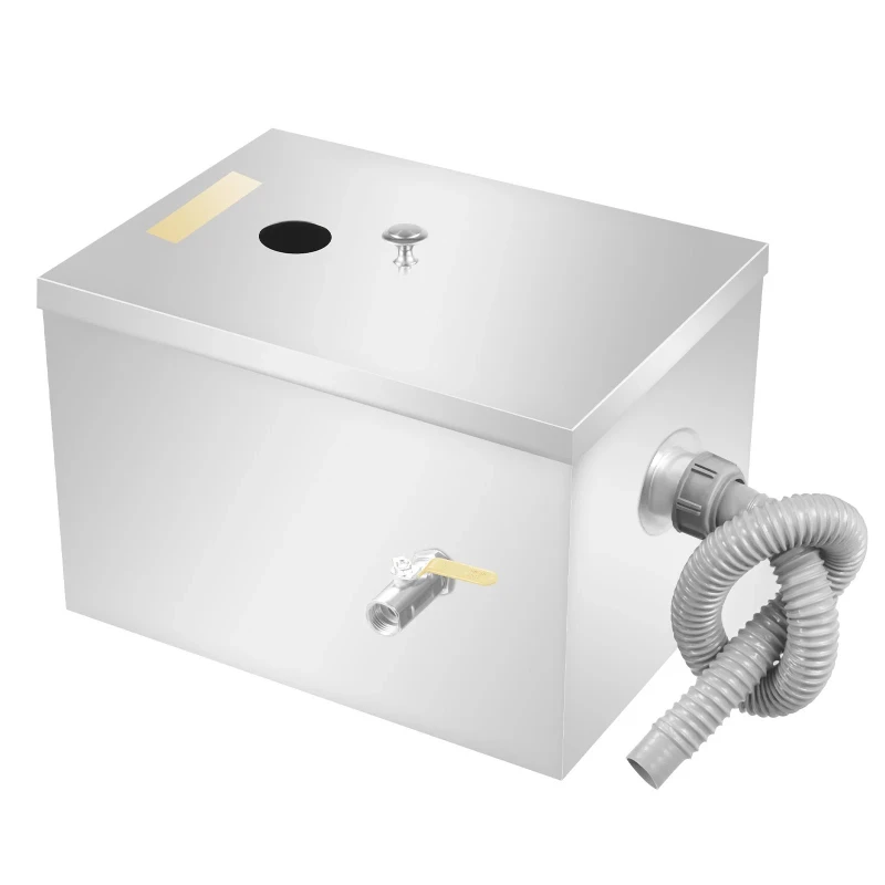 

Grease Trap Interceptor Commercial Stainless Steel Under Sink Oil Water Separator w/Drainage Pipe+Lid for Kitchen Restaurant