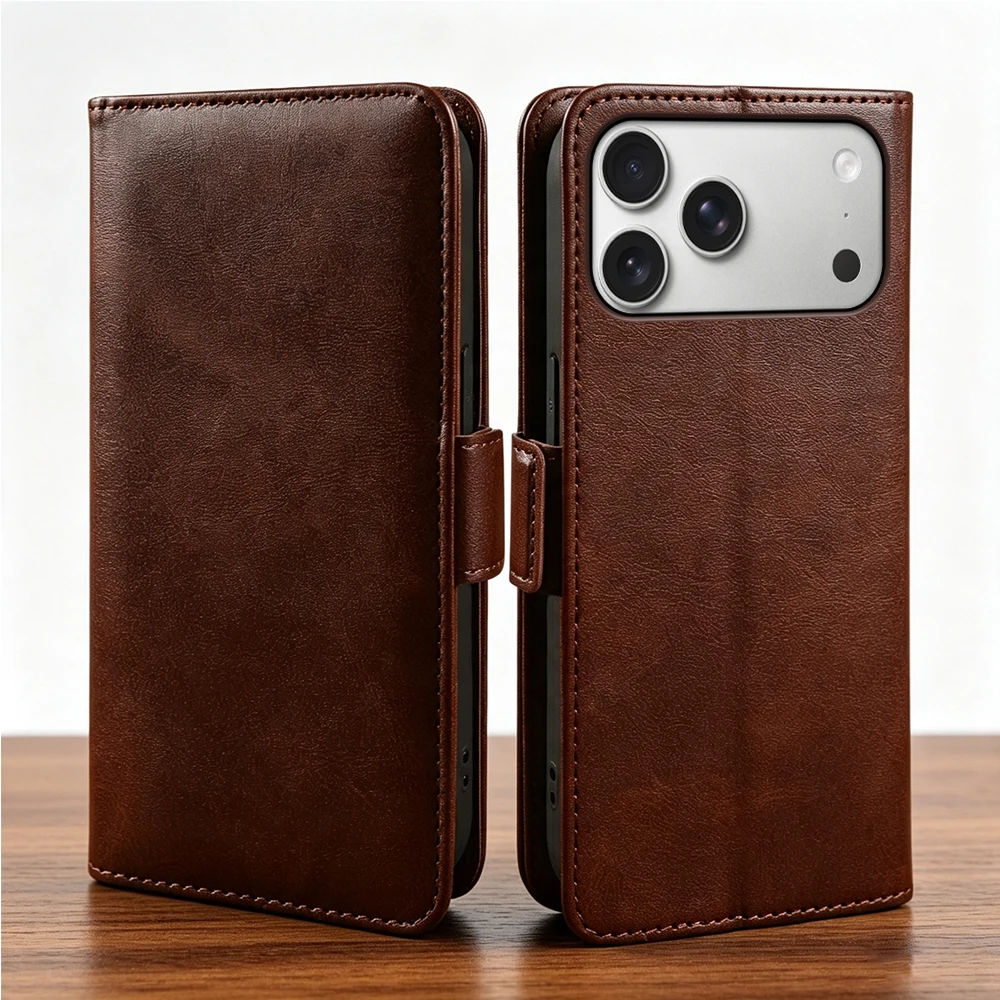 Premium Calf Texture Leather Flip Case For iphone 17 Pro Max 16 15 17e 16e Air 14 Plus 13 12 Mini Phone Case Cover Coque Funda