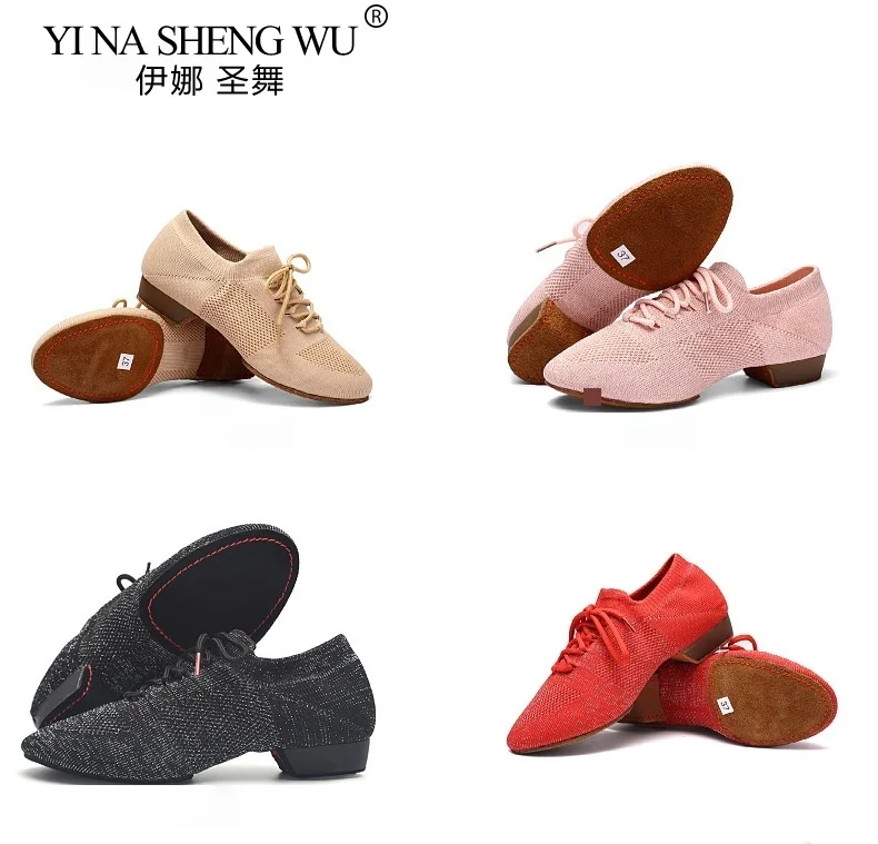 

Обувь для джазовых танцев, женская танцевальная обувь с мягкой подошвой, танцевальные кроссовки для девочек, повседневные тапочки, вязаная женская обувь без шнуровки с сеткой