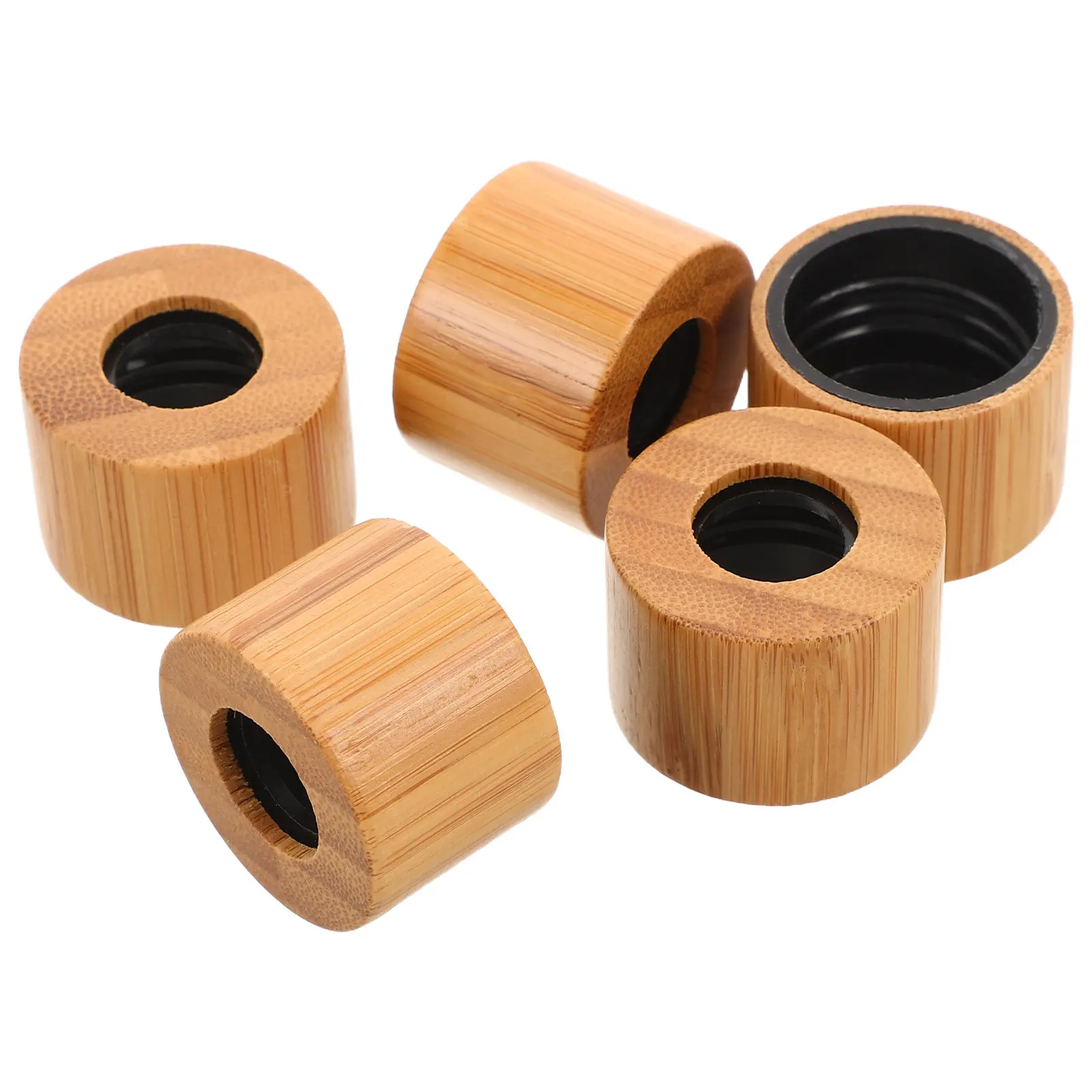 5Pcs Essential Oil Bottle Caps Bamboo Wood Dropper Lid 24Mm Screw Leak Proof Tops for Aromatherapy Skincare DIY Perfume Massage