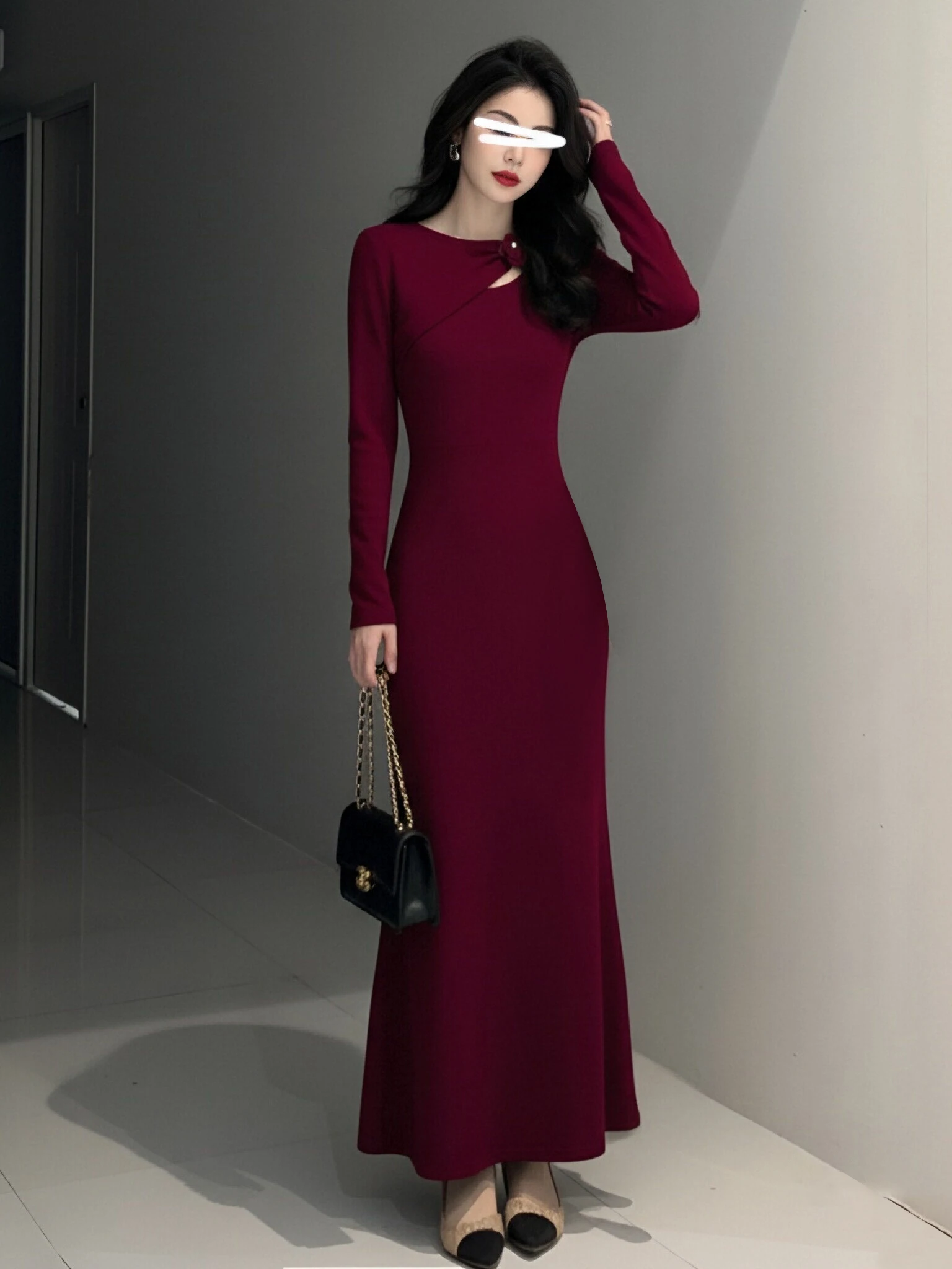 Długa spódnica damska w stylu retro na jesień i zimę 2025, wyszczuplająca, w kształcie litery A, z wysokim stanem, z włókna poliestrowego, w stylu francuskim, codzienna.