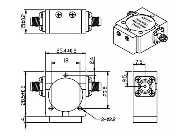 TG2528XS Series 700-5000MHz Multi-Mode Selectable Microwave Communication RF Isolator clockwise