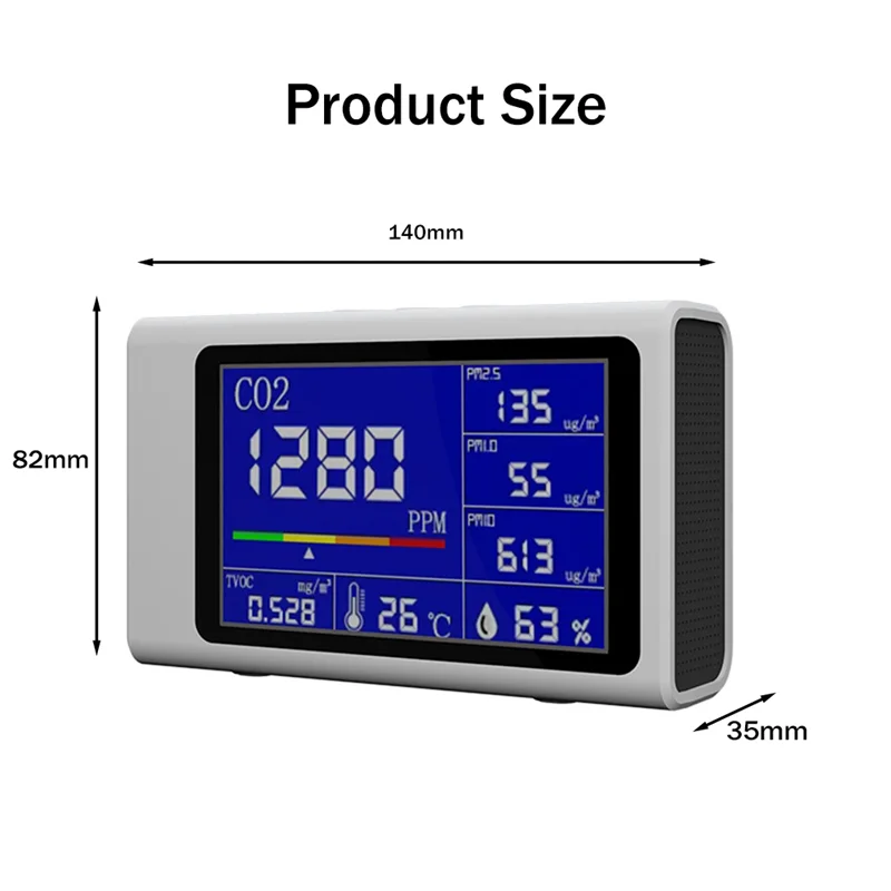 مراقب البيئة NDIR الأشعة تحت الحمراء CO2 PM2.5TVOC كاشف درجة الحرارة والرطوبة جودة الهواء