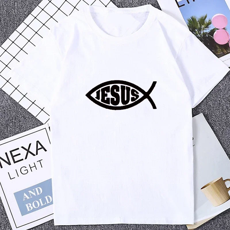 Christian Jesus Fish Christ Printing T-Shirt Jesus Faith Inspirational Fashion Brand Man Woman T Shirts T-shirt Men Clothing