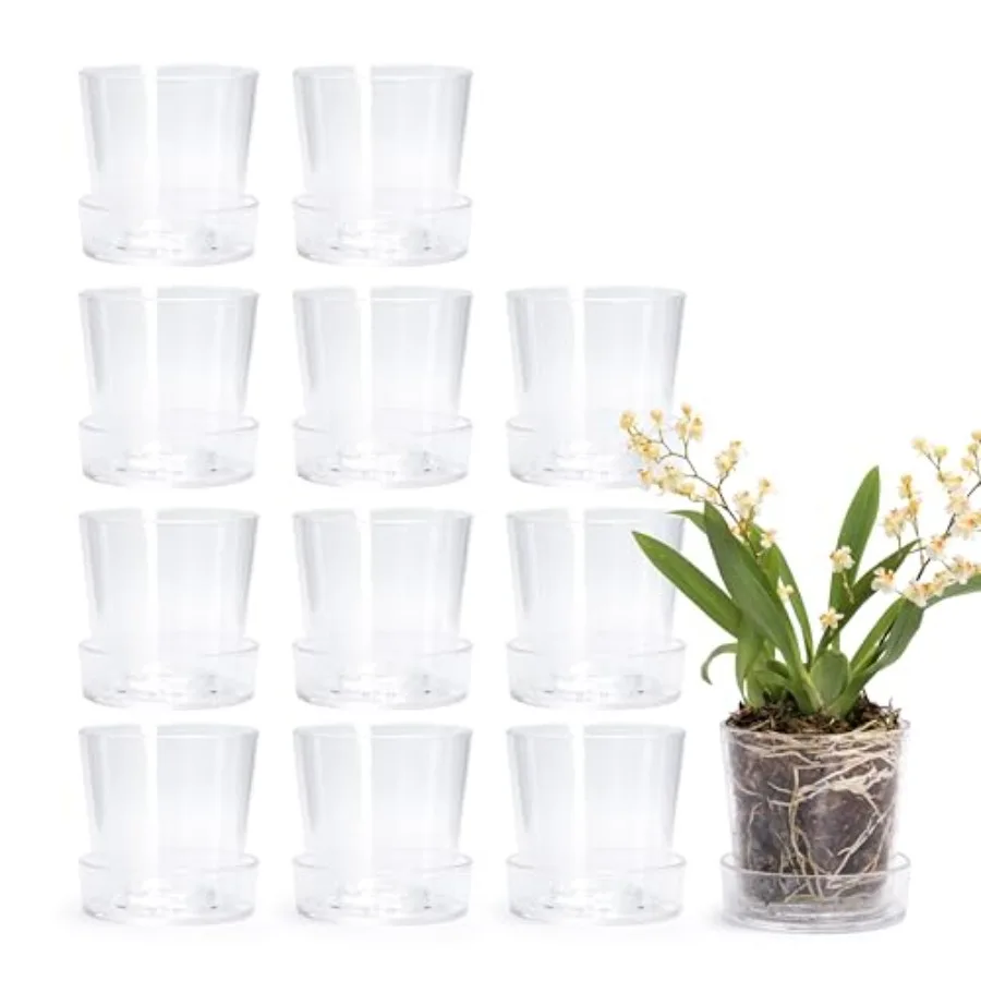 

5 Clear Acrylic Planter Pot with Tray, Orchid Pot with Draage Holes, Deep Saucer for Bottom Waterg, Transparent Contaers for do