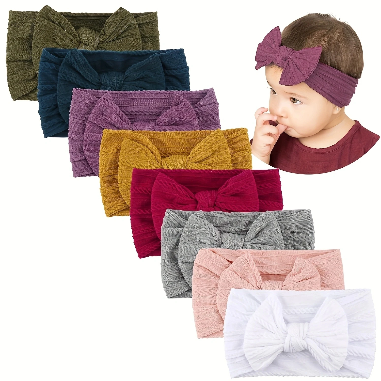 

8Pcs/Set Cute Bowknot Baby Headband Soft Elastic Baby Girl Hair Bands For Newborn Infant Turban Headwear Baby Hair Accessories