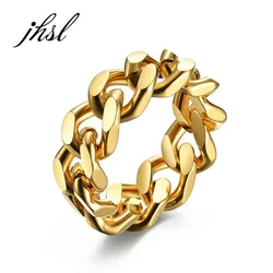 Men Rings Chain Link Design Stainless Steel Black Gold Silver Color Fashion Jewelry wholesale Large US size 6 7 8 9 10 11 12 13