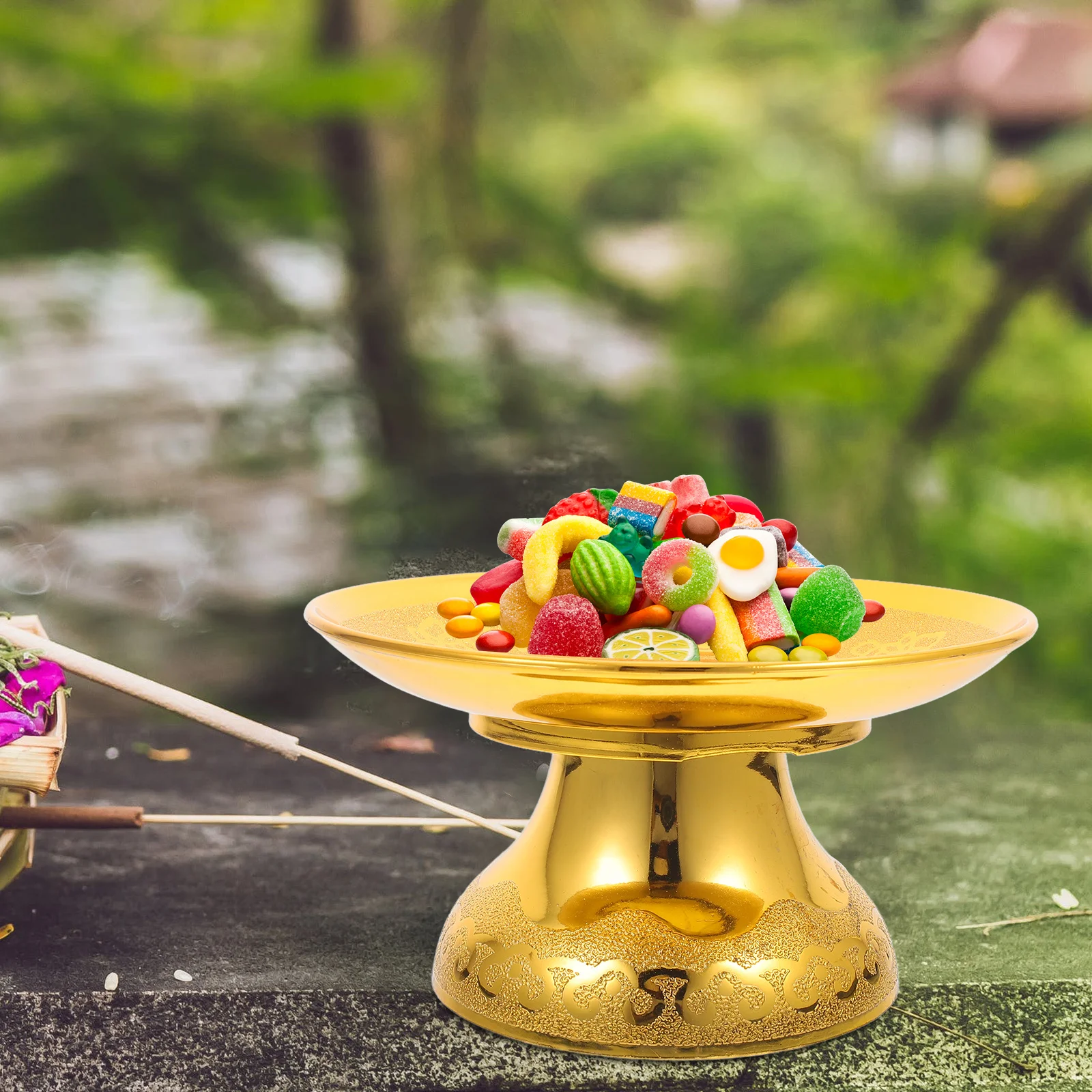 

2pcs Chinese Style Offering Plate High Foot Wealth God Bowl Fruit Storage Tray Temple Tribute Holder Buddhist Supplies Serving