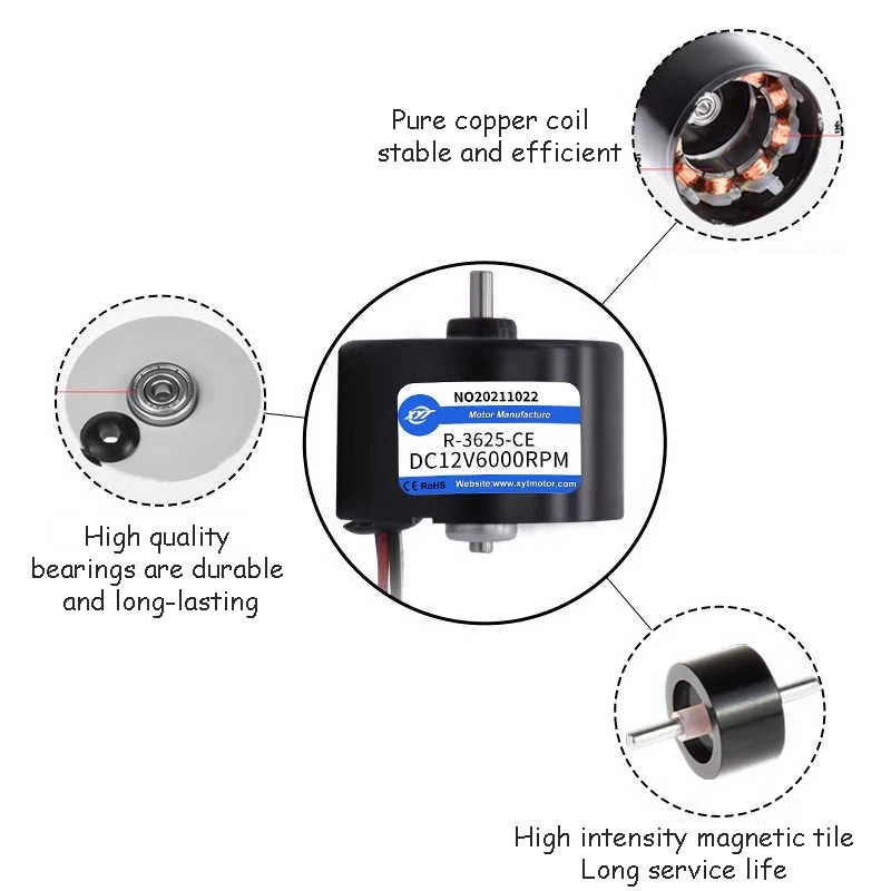 R-3625 12V 24V Micro DC Motor 3000/6000 RPM Brushless Speed Control Small High Speed Motor High Power