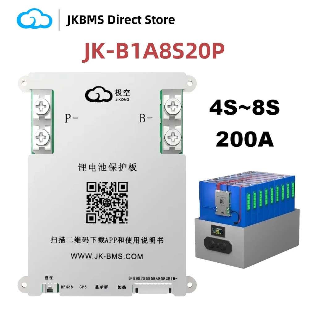 JIKONG JK-B1A8S20P Smart BMS 8S 24V 200A 1A Active Balancer for LiFePO4 Li-ion Battery Pack RS485 CAN APP Bluetooth