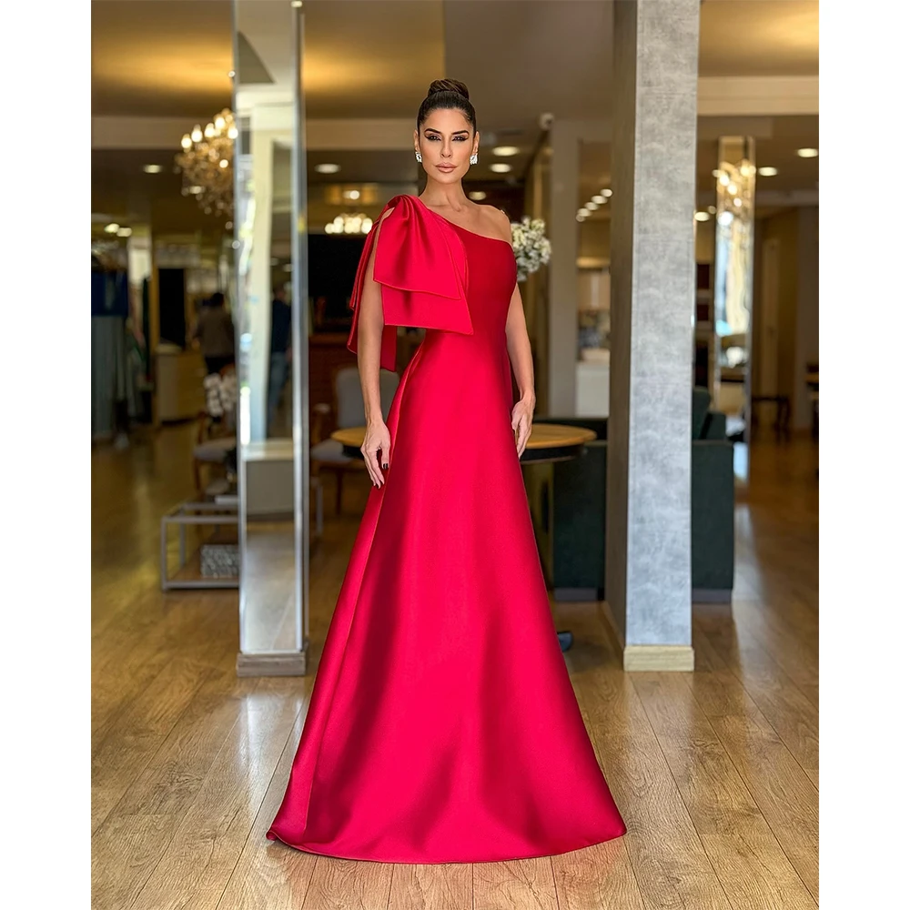 

Elegant Red Satin Evening Dress One Shoulder Mermaid Ruffles Long Party Dress 2025 Formal Events Prom Gowns for Women Customized