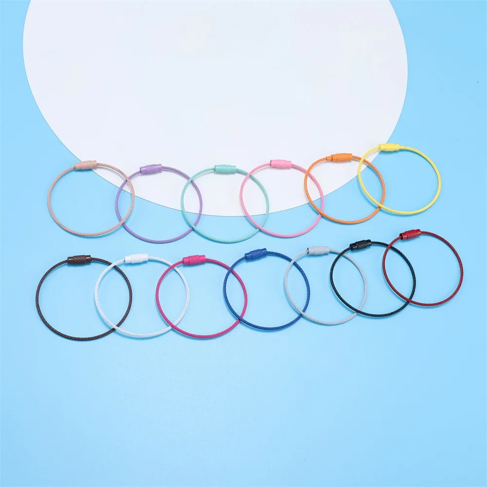10pcs/lot Stainless Steel Wire Keychains Colorful Round Cable Loop Screw Lock Rope Rings For DIY Keyrings Key Chains Accessories