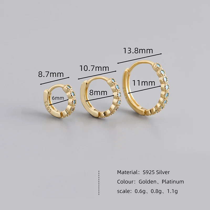 KAMIRA 925 Sterling Silver Blue Zircon Earrings for Women Vintage Elegant Party Girls Gifts Delicate Jewelry Pierced Hug Earring