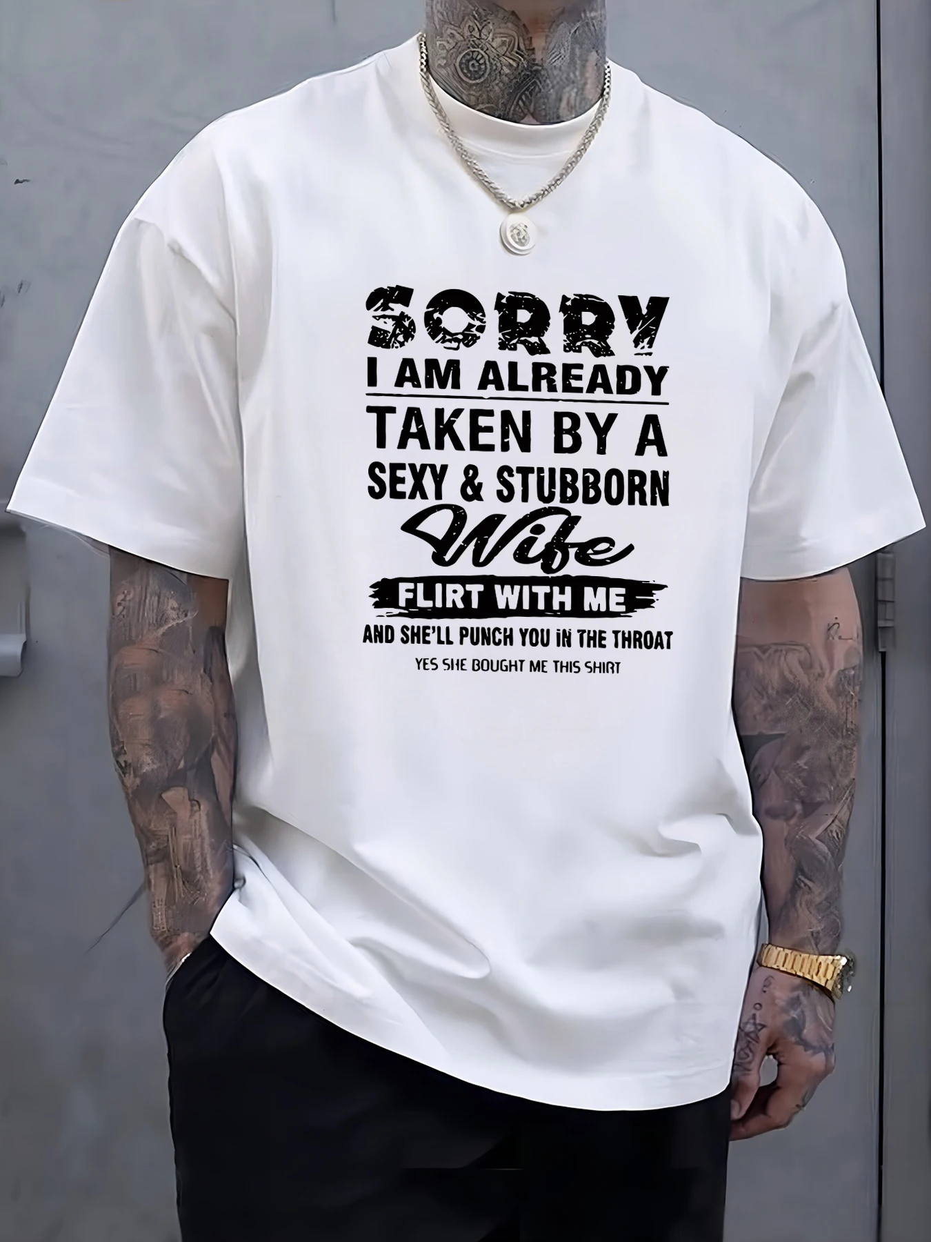 Humorvolle Bemerkungen über meine Frau Print T-Shirts Mann Baumwolle Mode T-Shirts Sportbekleidung Rundhalsausschnitt Oversize Herren Kurzarm