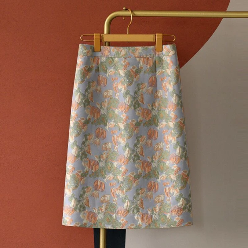 

Summer Spring Women High Waisted Dobby Floral Pencil Above Knee Length Skirt , 2025 Ndew Woman Vintage Jacquard Skirts