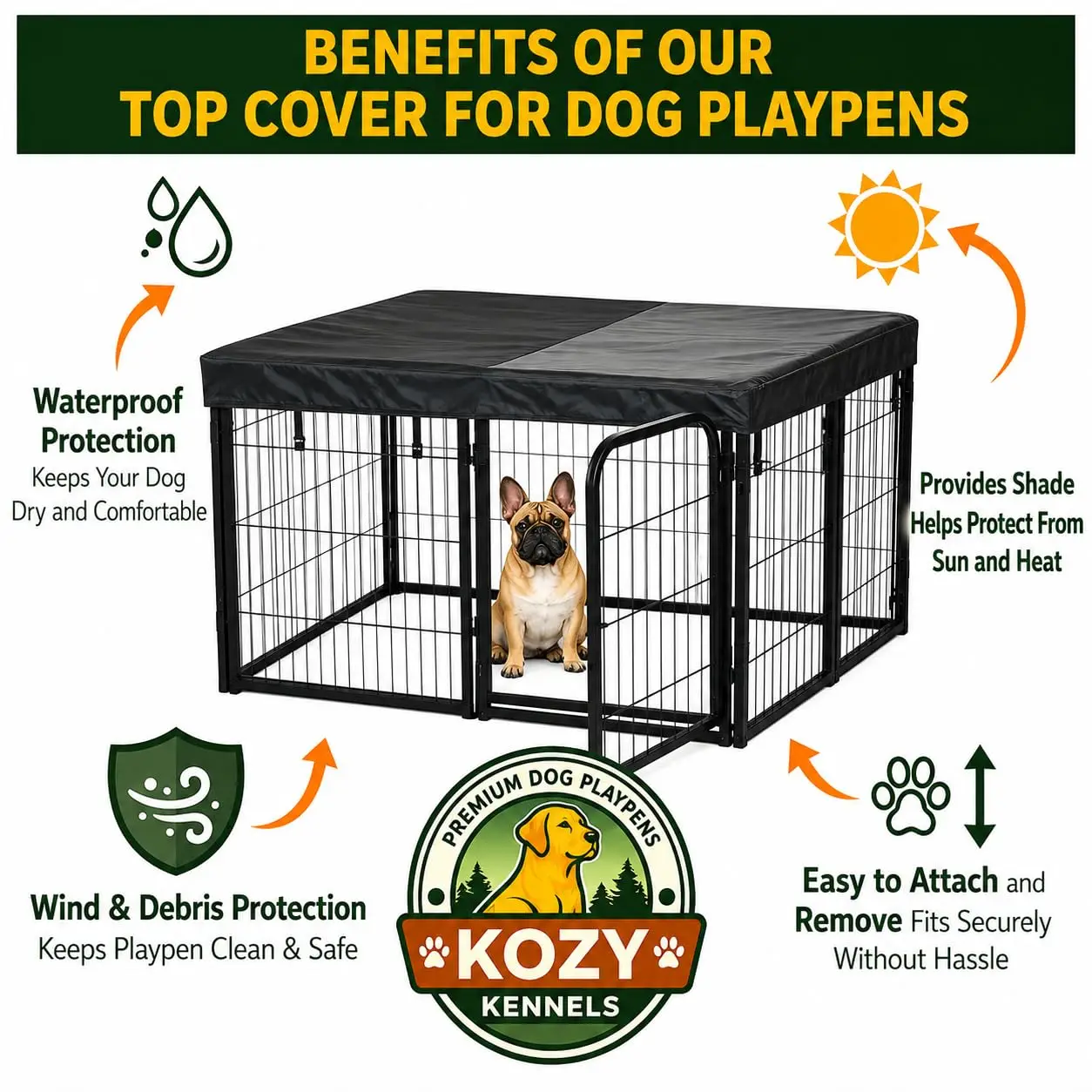 Metal Dog Playpen W/Pad & Cover, 24 Inch 8 Panel Portable Pet Pen For Small Dogs, Indoor Outdoor Kennel Home Yard RV, Customized