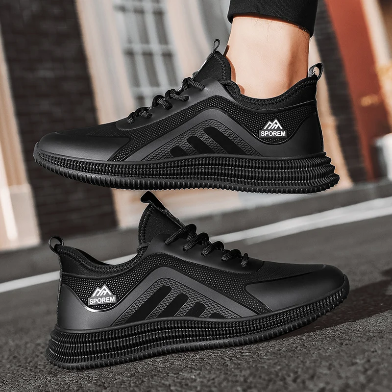 New Hot Sale Men's Black Sneakers Lightweight Walking Casual Sneaker Flat Non-Slip Comfortable Running Shoes Men Gym Sport Shoes