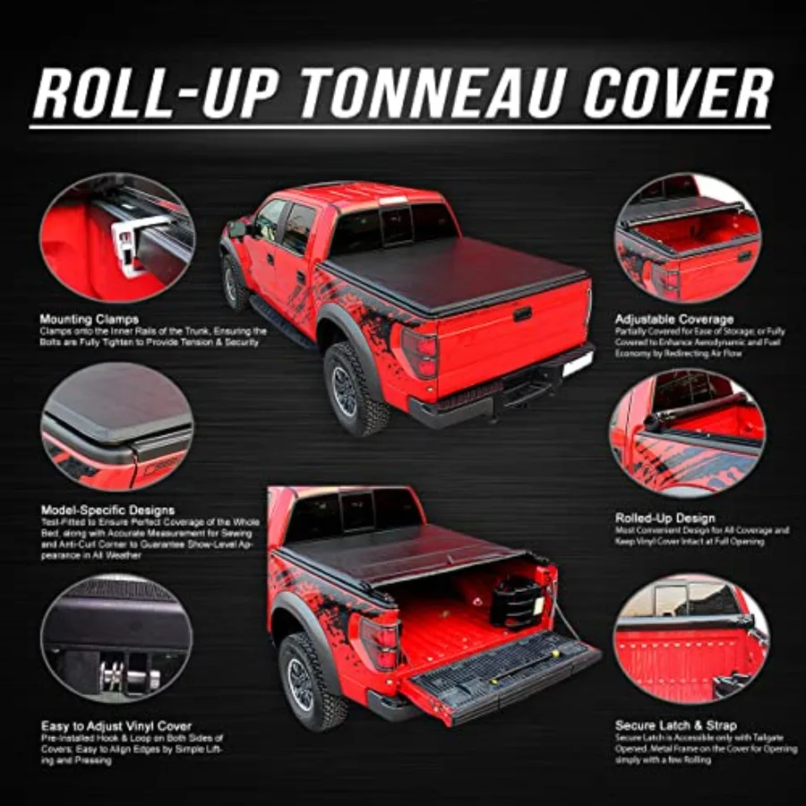Soft Vinyl RollUp Truck Bed Cover with Secure Fastening System for 20052015  Tacoma 6Foot Fleetside and Styleside Beds Durable