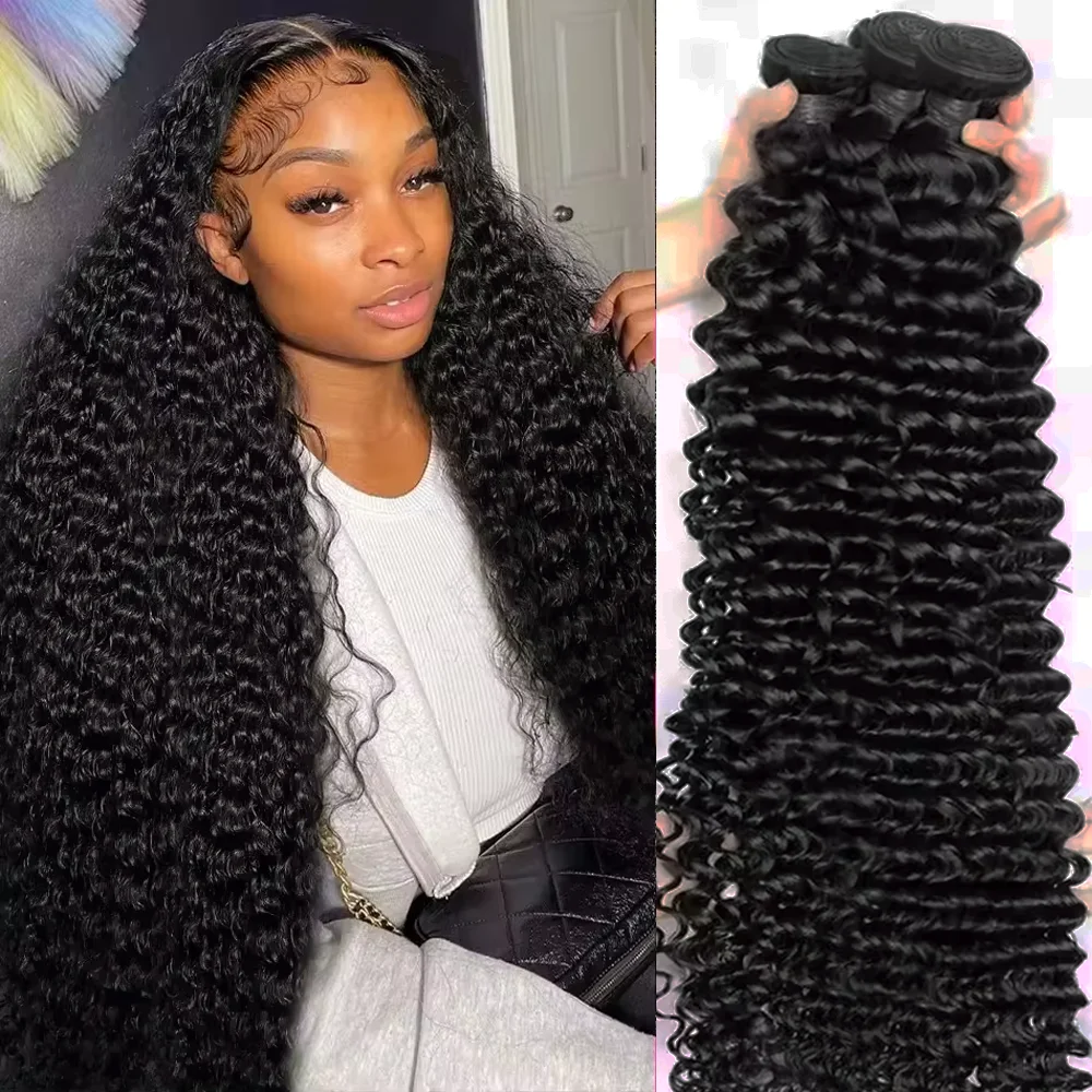 

Натуральные человеческие волосы 12A, глубокая волна, натуральный цвет, 10-40 дюймов, бразильские, для наращивания, девственные, реми, в пучках, парики, 1/3/4 шт.