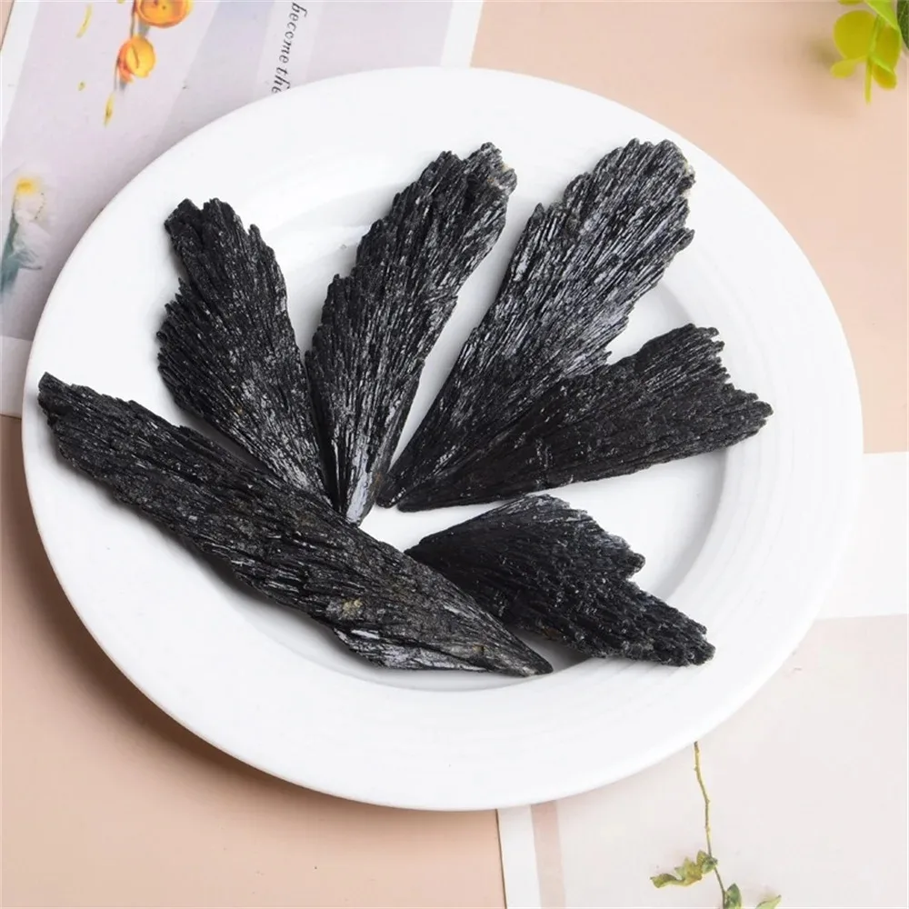 Wholesale natural black tourmaline fan raw stone mineral specimen stone black raw ore tourmaline feather