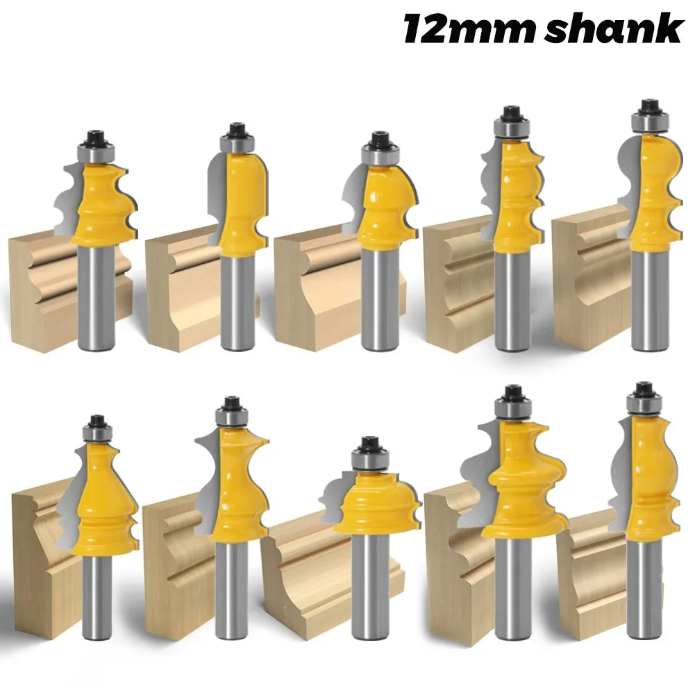 1PC 12mm Shank Architectural Molding Handrail Router Bits Set Casing Base CNC Line Woodworking Cutters Face Mil