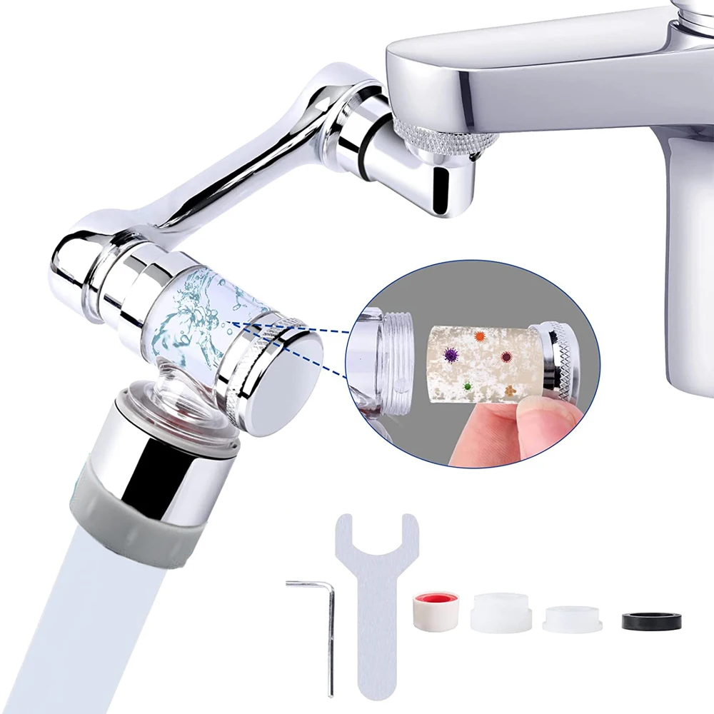 Universal Faucet Extender with Filter 1080° Rotation Tap Aerator 2 Modes Splash Basin Swivel Robotic Arm Faucets Extension