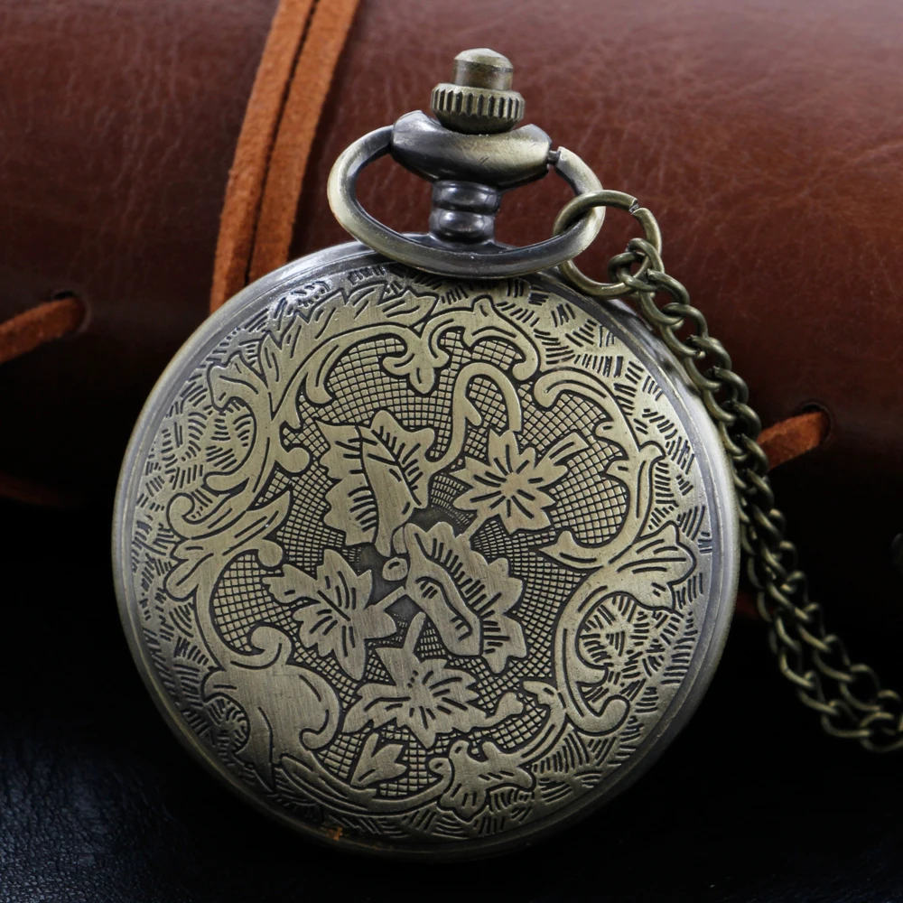 Bronze Exquisite Pattern Hollow Quartz Pocket Watch Fashion Pendant Necklace Male and Female Students Festival Gift