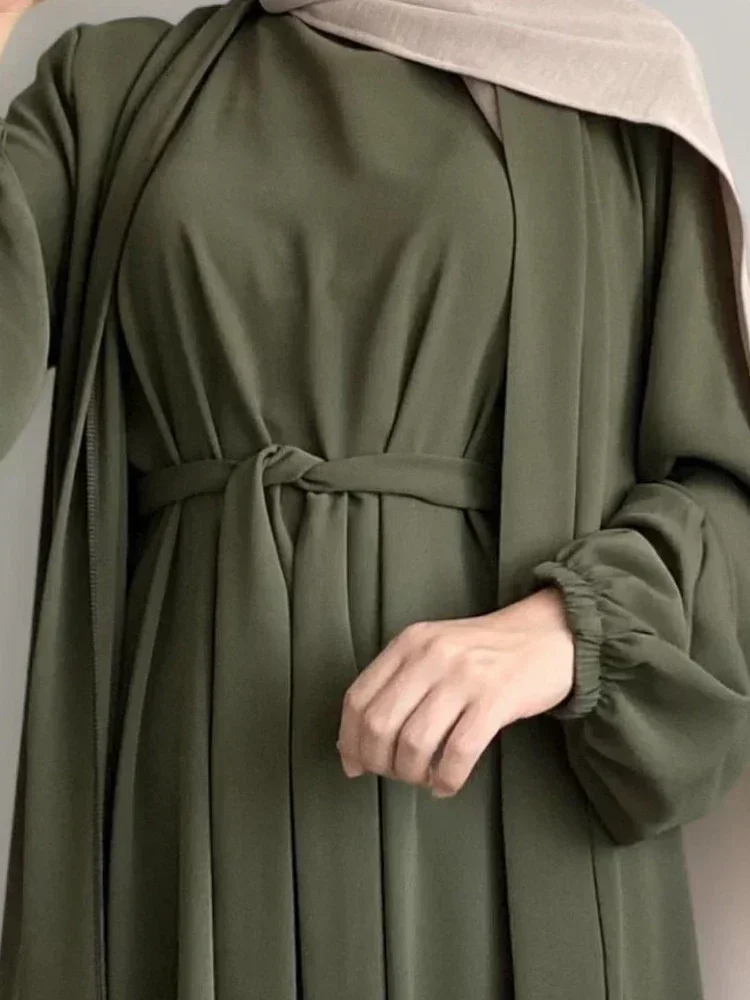 Vestido Abaya musulmán para mujer, conjunto de 3 piezas con Hijab Eid Ramadán Jalabiya, conjuntos musulmanes, caftán marroquí islámico, bata árabe 2025