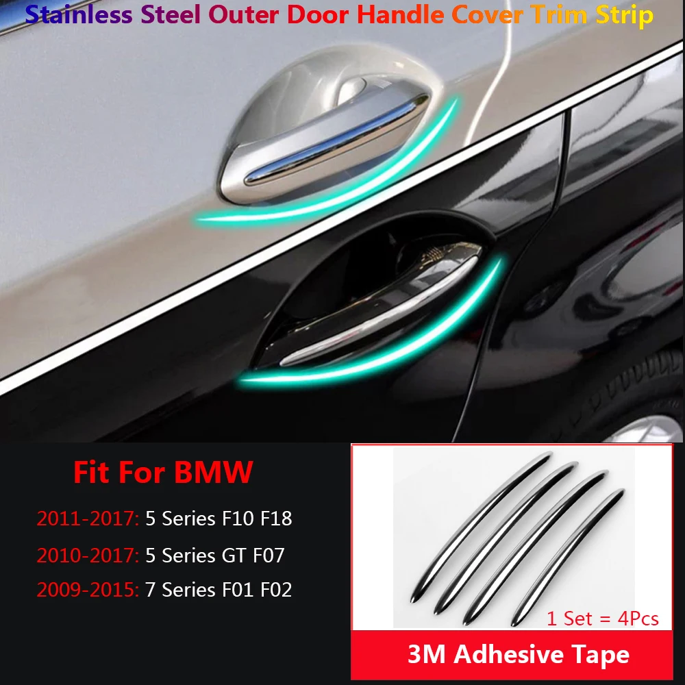 Car External Outer Door Handle Strip Cover Trim For BMW 5 7 Series 5GT F10 F07 F01 F02 F03 F04 Stainless Auto Accessories 4Pcs view 2