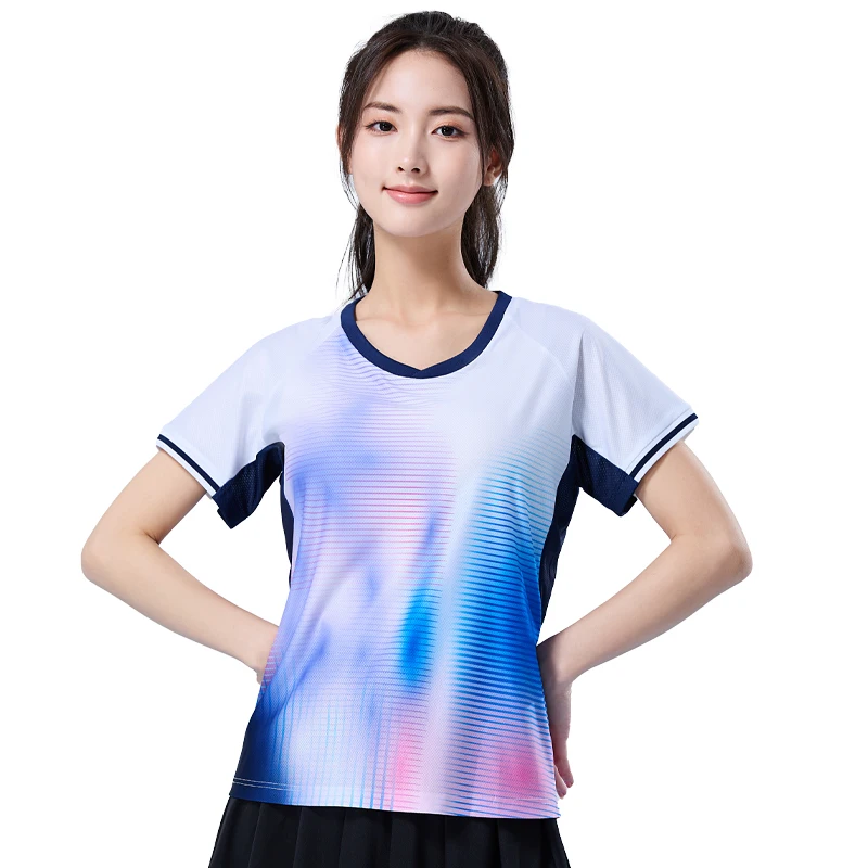 Breathable Badminton Shirts Fashion Running New Sport Table Tennis Tranning Short Sleeves 3D Quick drying Women Gym Print Tee