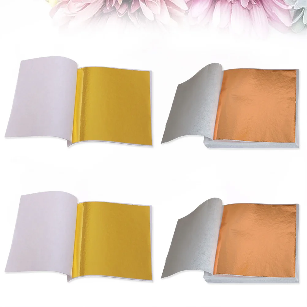 

200pcs Gold Leaf Paper Imitation Foil Sheets For Art Craft Gilding Decoration Manicure Clay Painting Diy Rose Gold Copper Zinc