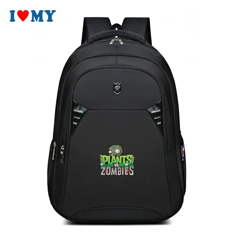 

Black Sports Backpack with Plants vs. Zombies Design for Students, Large Capacity School Bag, Casual Travel Bag for Men Women