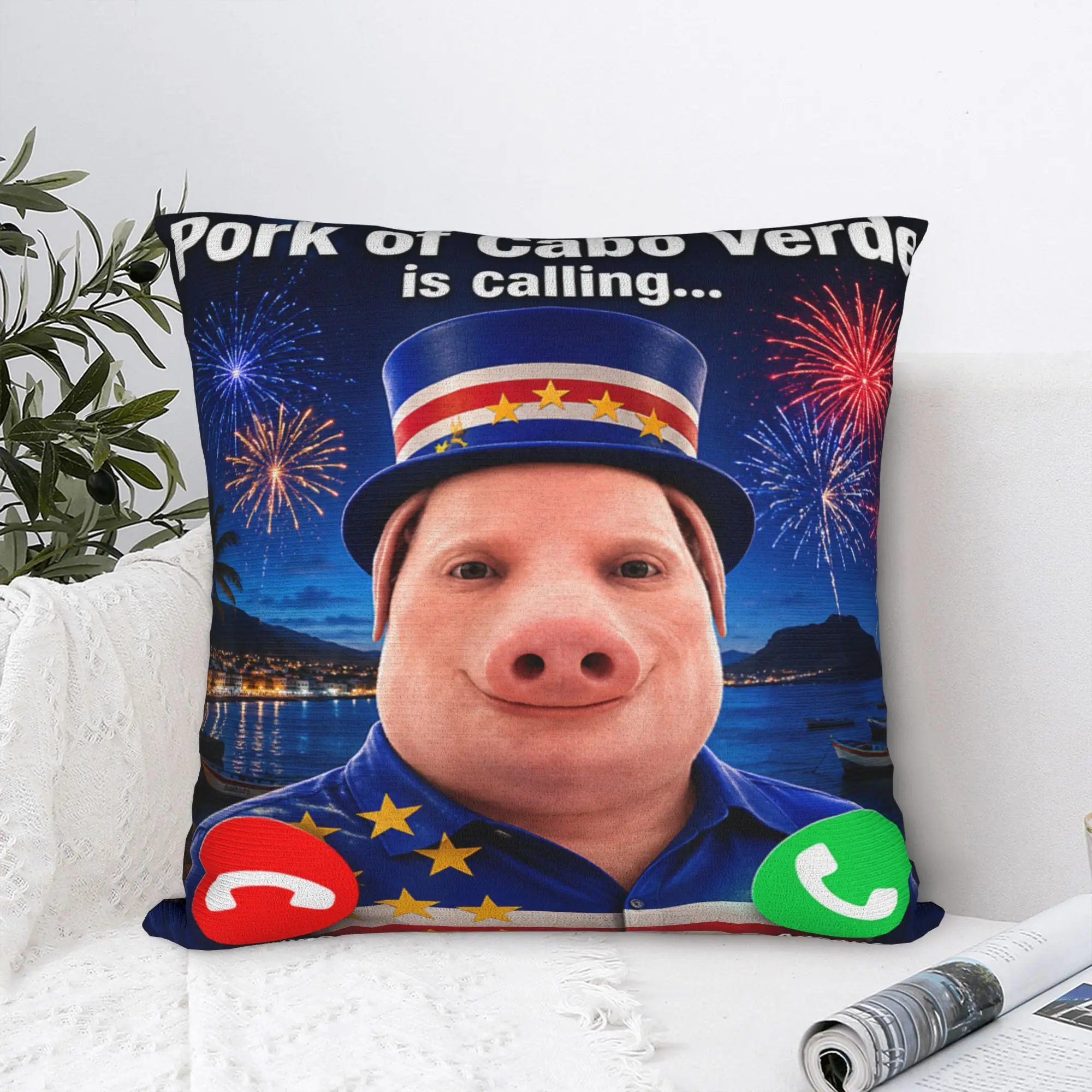 John Pork Cape Cabo Verde Brainrot Meme Verdean Flag Pillow Cover Retro Pillow Case For Sofa Home Decoration Design Pillowcases