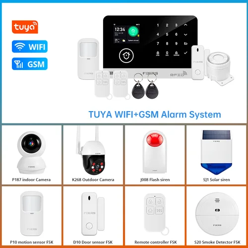 Imagen 1 del producto FUERS Tuya WIFI inteligente GSM G03 sistema de alarma DIY sistema de alarma de seguridad para el hogar inteligente antirrobo 433Mhz Burgla con Sensor de movimiento de puerta