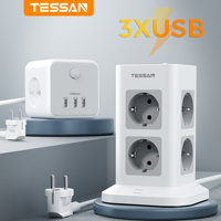 TESSAN EU Extension Socket Power Strip with 4/8 AC Outlets 3 USB Ports, Cube Socket with 1.5m/2m Extension Cable for Home Office