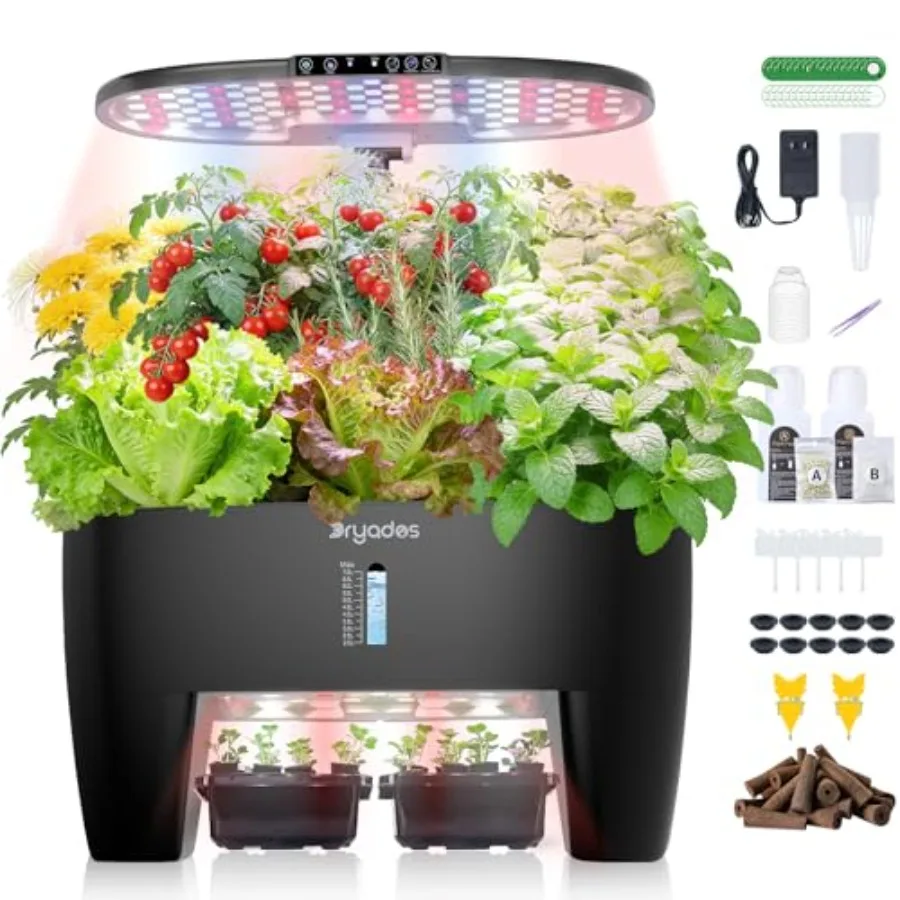 Hydroponic Growing System Kit 16 Pods for Home/Office/School, Black ABS Plastic, Smart Herb Garden with Sprout Mode 24W Full Sp