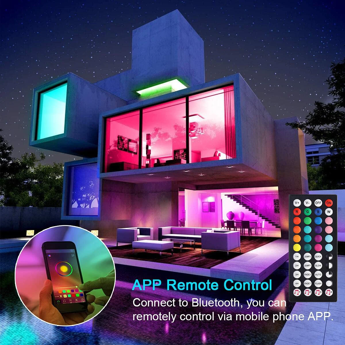 LED Strip Lights APP Control with 44 Keys Remote Led Wall Room Lights for Room Decoration TV RGB5050 Flexible Ribbon Diode Tape