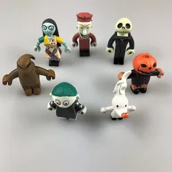 4-7cm 7 pz/lotto Nightmare Before Christmas Jack Skull Pumpkin Halloween Doll Building Blocks modello ornamenti a mano regali