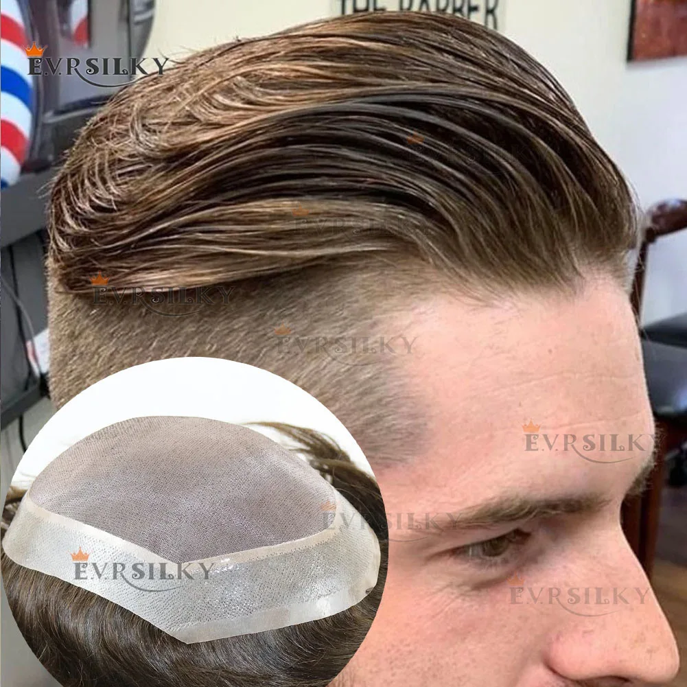 

Натуральный черный пепельно-коричневый мужской парик с тонким моно NPU, дышащий кружевной парик из 100% человеческих волос, волнистая связка, мужская система капиллярного протеза