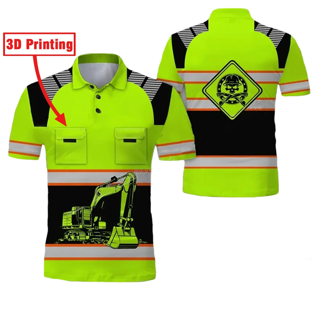 Projectwerk Uniformen Graafmachine 3d Geprint Oversized Heren Poloshirt Met Korte Mouwen T-Shirt, Ademend Uniform Werkkleding Veiligheid