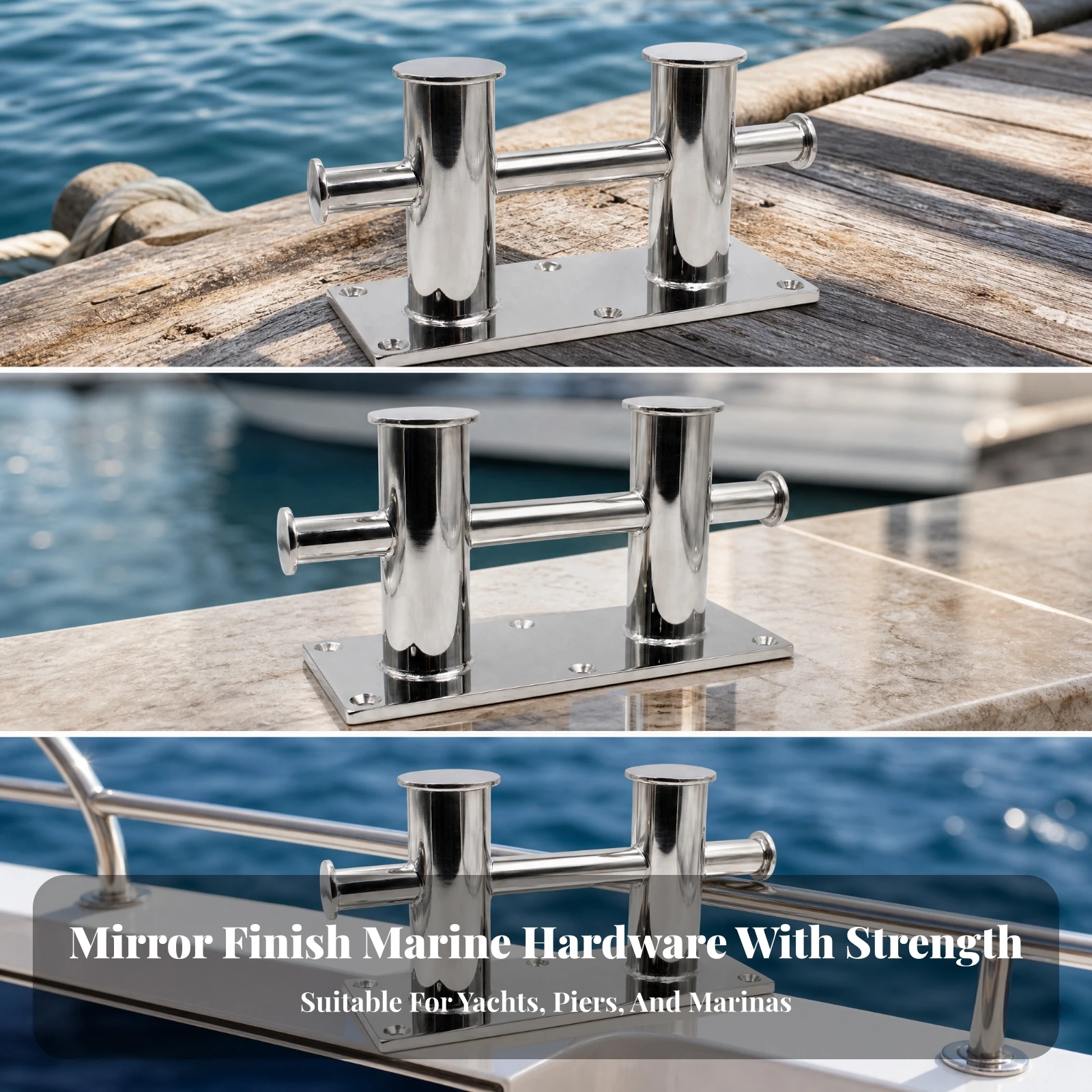 Double-Post Cross Cleat Sturdy Stainless Steel Cross Cleat Mooring Hardware Low-Maintenance Easy to Install for Boat Decks