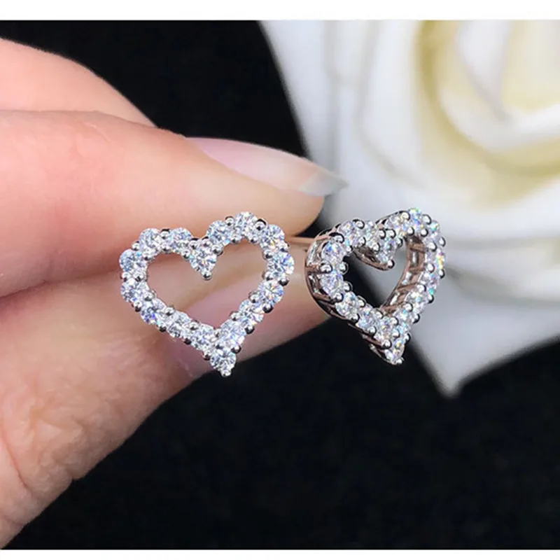 Real Moissanite Heart Stud Earrings Pass the Diamond Test for Women Girls 925 Sterling Silver Diamond Earrings Jewelry