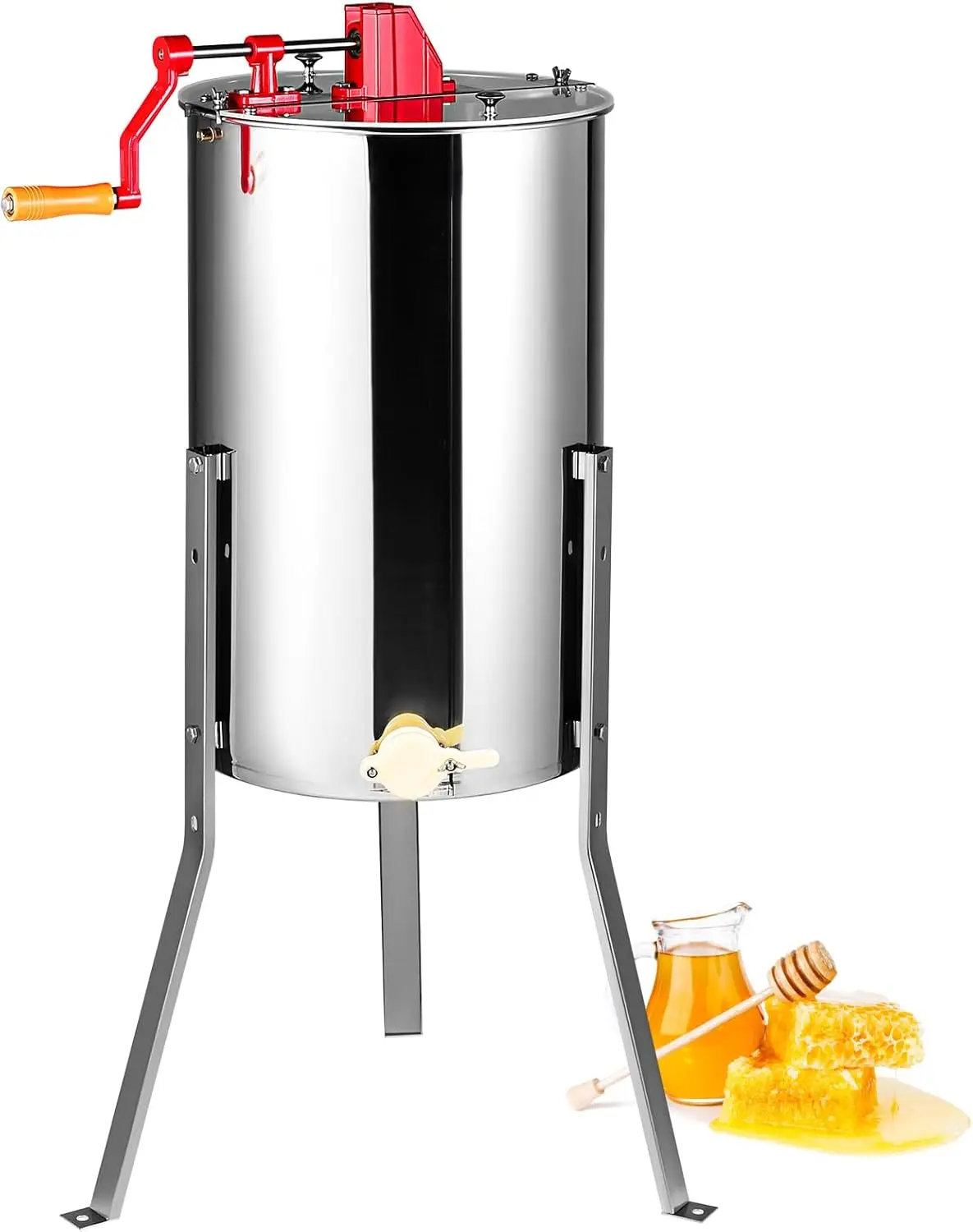 Honey Extractor, 2/4 Frame Stainless Steel Manual Beekeeping Extraction, Honeycomb Drum Spinner with Transparent Lid, Silver