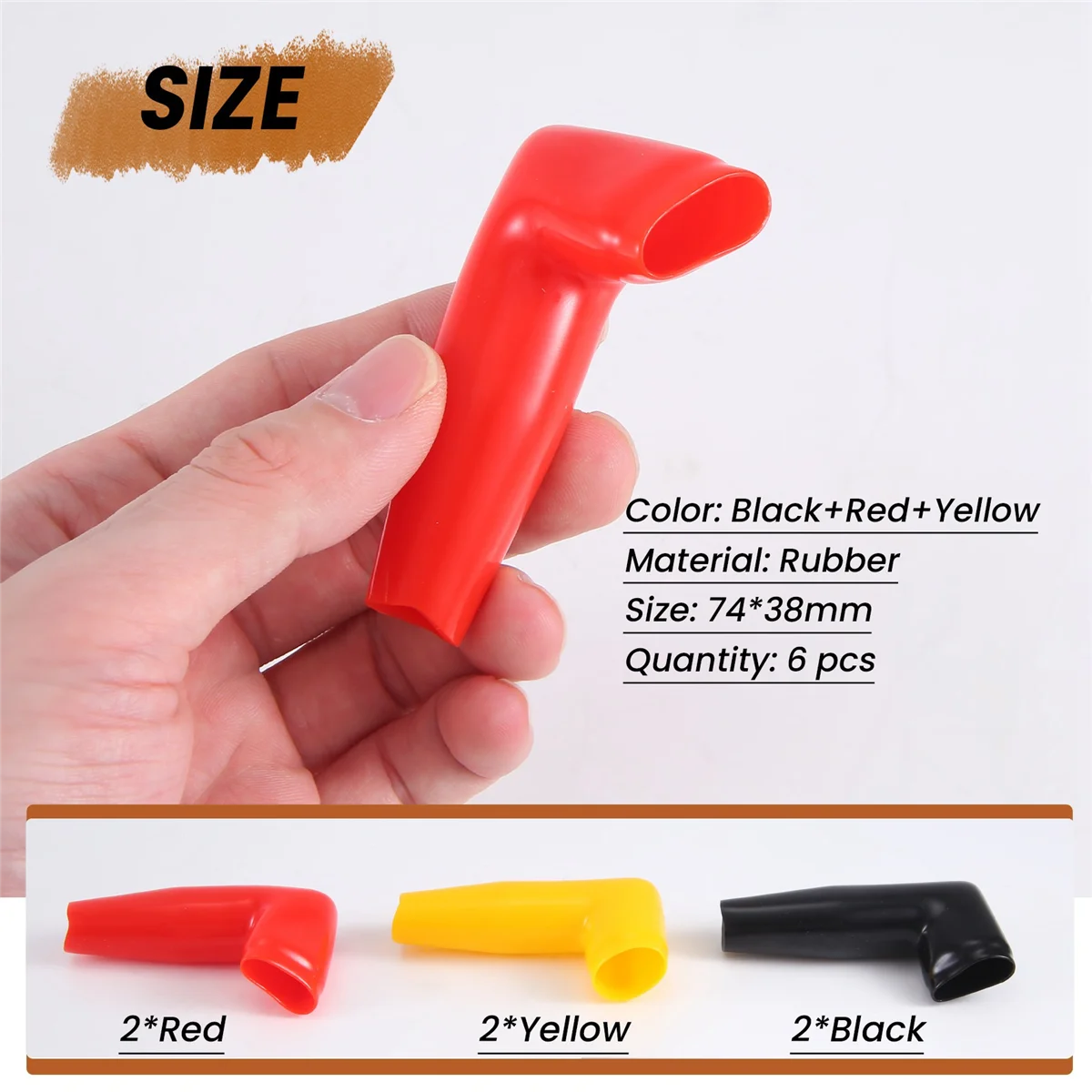 6pc Electric Guard Motor Winch Cable Terminal Boot Rubber Cover Black+Red+Yellow