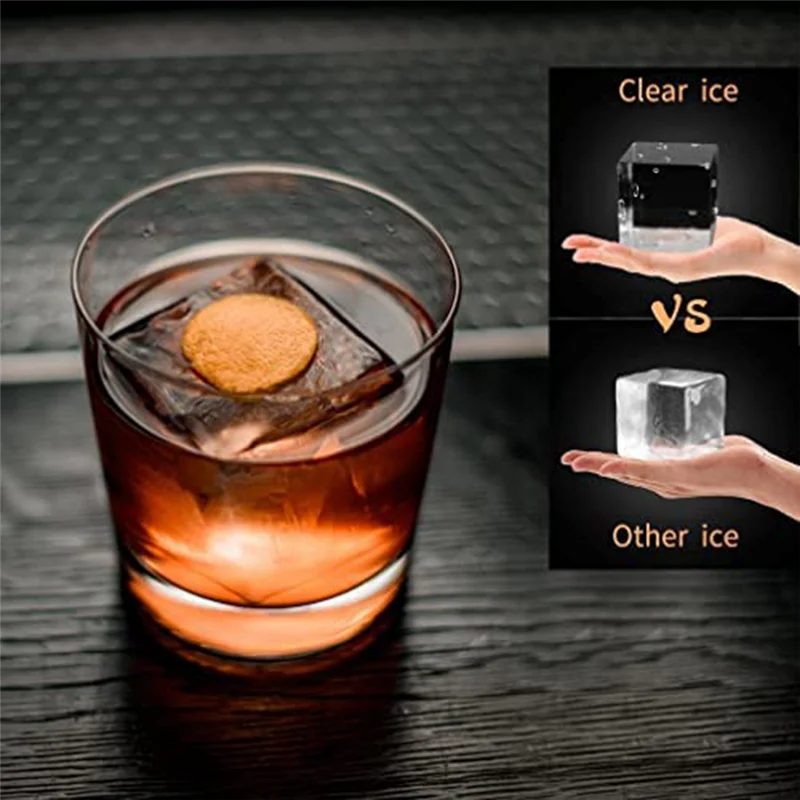 

A013 Clear Ice Maker, Clear Ice Square Tray Make 8 Big Square Ice Square, Crystal Clear Ice Square Maker for Cocktails