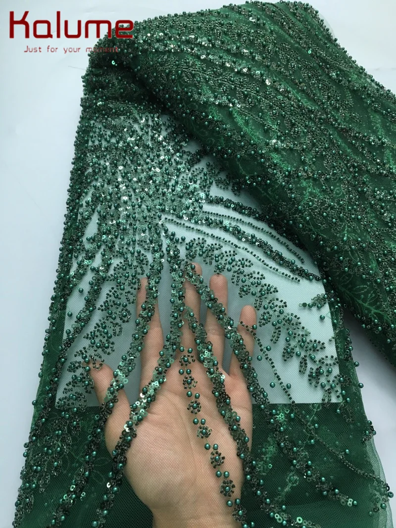 

Luxury Royal Blue Fabric 5Yards With Beads High Quality African Tulle Lace Fabric Mesh Lace Fabric For Women Evening Dress F4147