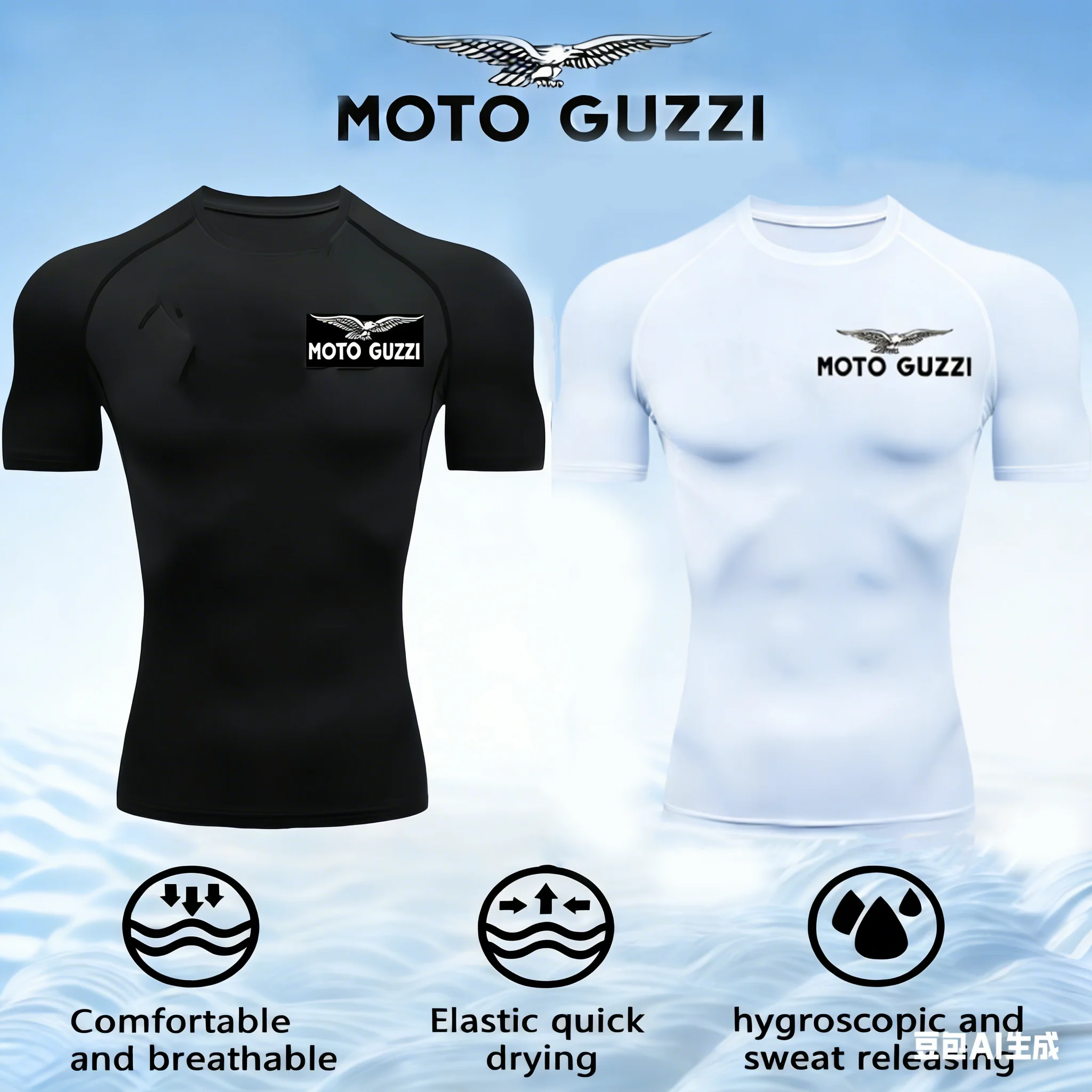 

Moto Guzzi Men's Short Sleeve Quick Dry Breathable T-Shirt for Motorcycle Riding Gym Fitness Casual Streetwear Cosplay