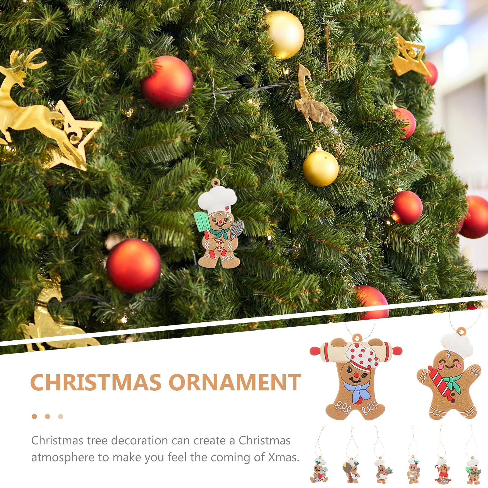 

8Pcs Christmas Gingerbread Ornaments Hanging Decor PVC Xmas Tree Pendant Reusable Holiday Decoration for Home Mall Party