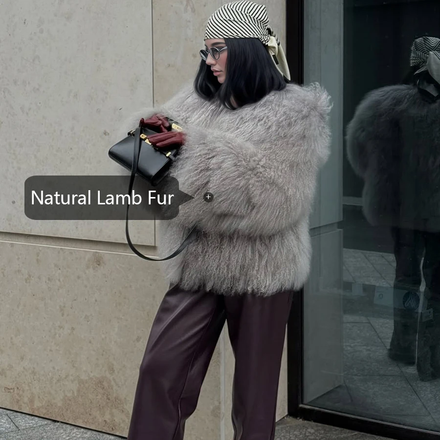 Collarless ทิเบต Lamb FUR Coat ของแท้แกะเสื้อขนสัตว์ธรรมชาติ Sheepskin Coat สินค้าใหม่หรูหราผู้หญิงเสื้อผ้า