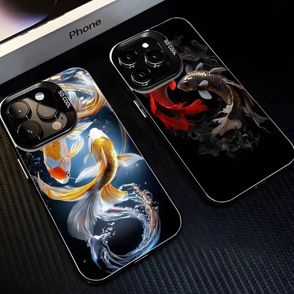 

Fish Phone Case For iPhone17,16,15,14,13,12,11 Plus,Pro Max Black Matte Shockproof Cover